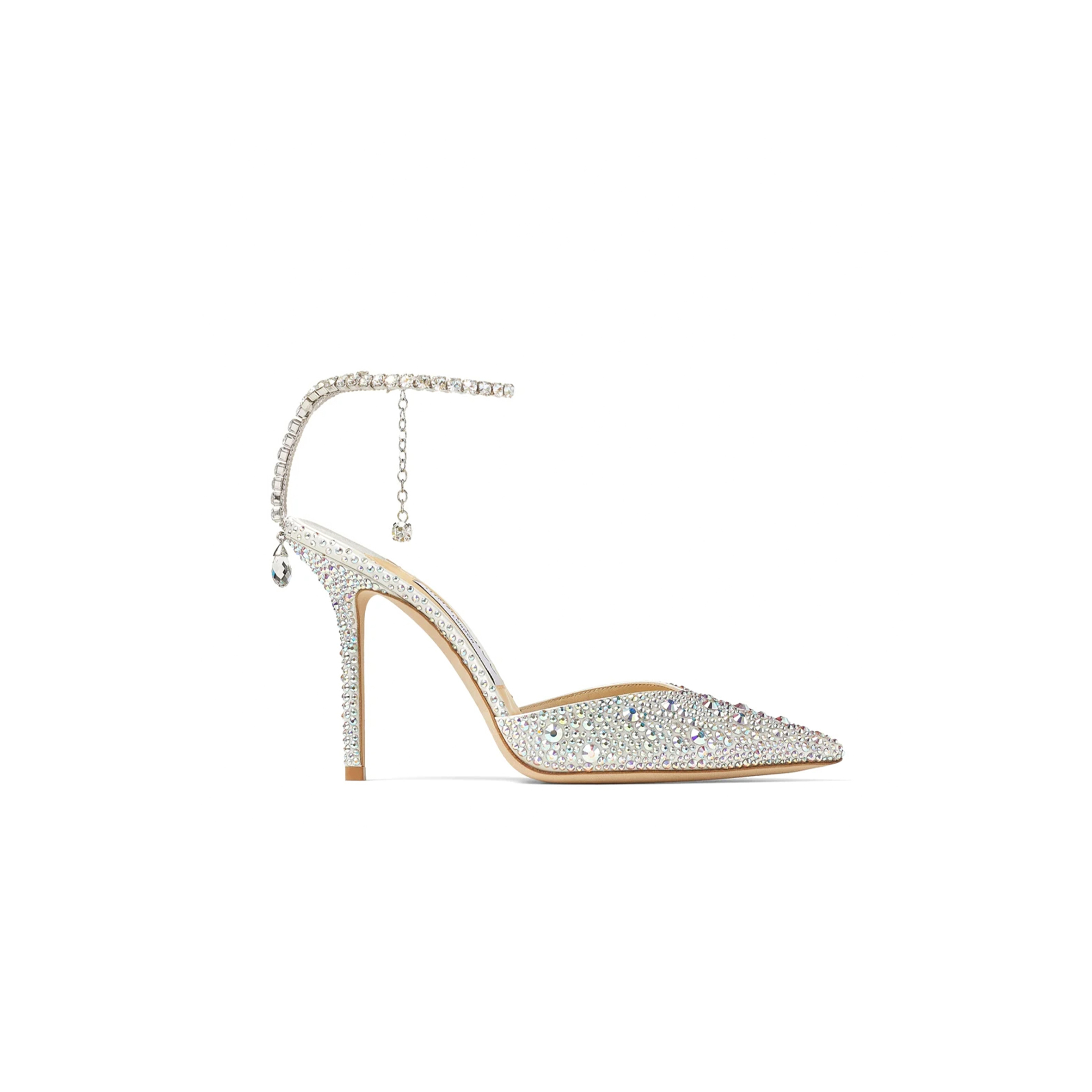 JIMMY CHOO SAEDA 100 IVORY SATIN PUMPS WITH CRYSTAL EMBELLISHMENT SAEDA100BAM JIMMY CHOO SAEDA 100 IVORY SATIN PUMPS WITH CRYSTAL EMBELLISHMENT SAEDA100BAM